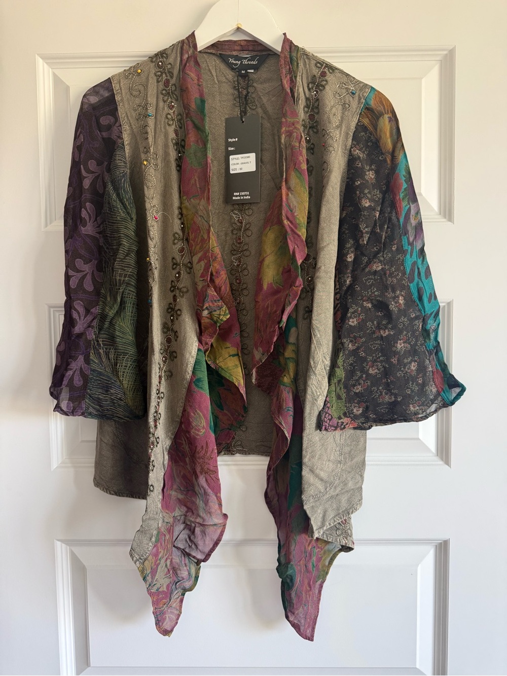 Young Threads Embroidered Boho Patchwork Kimono Size M NWT